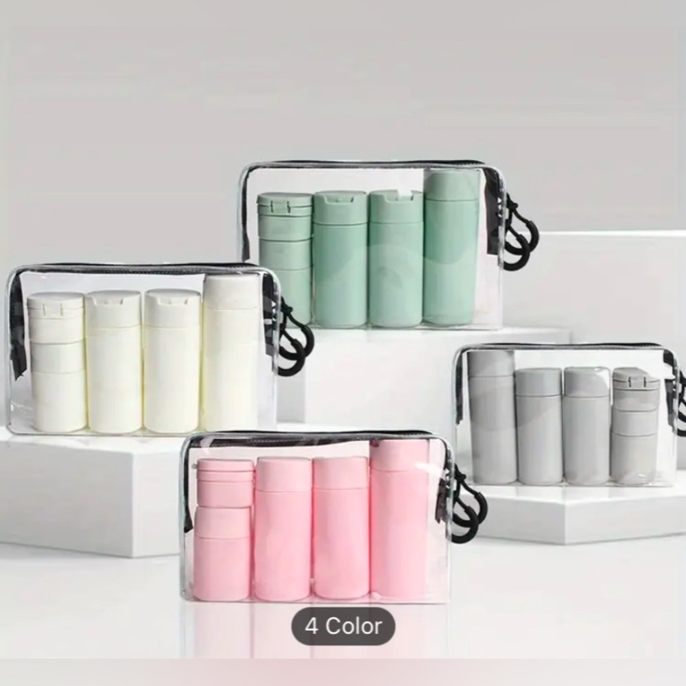 5pcs Travel Toiletry Bottle Set with Spoon & Label Stickers ( New)